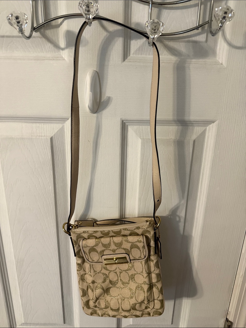 Coach Beige Signature Crossbody with Front Pocket